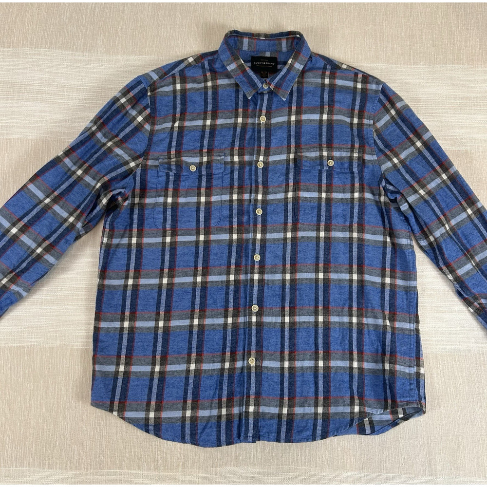 Lucky Brand Men's Classic Fit Plaid Flannel Shirt Sz XL‎ Long Sleeve Blue